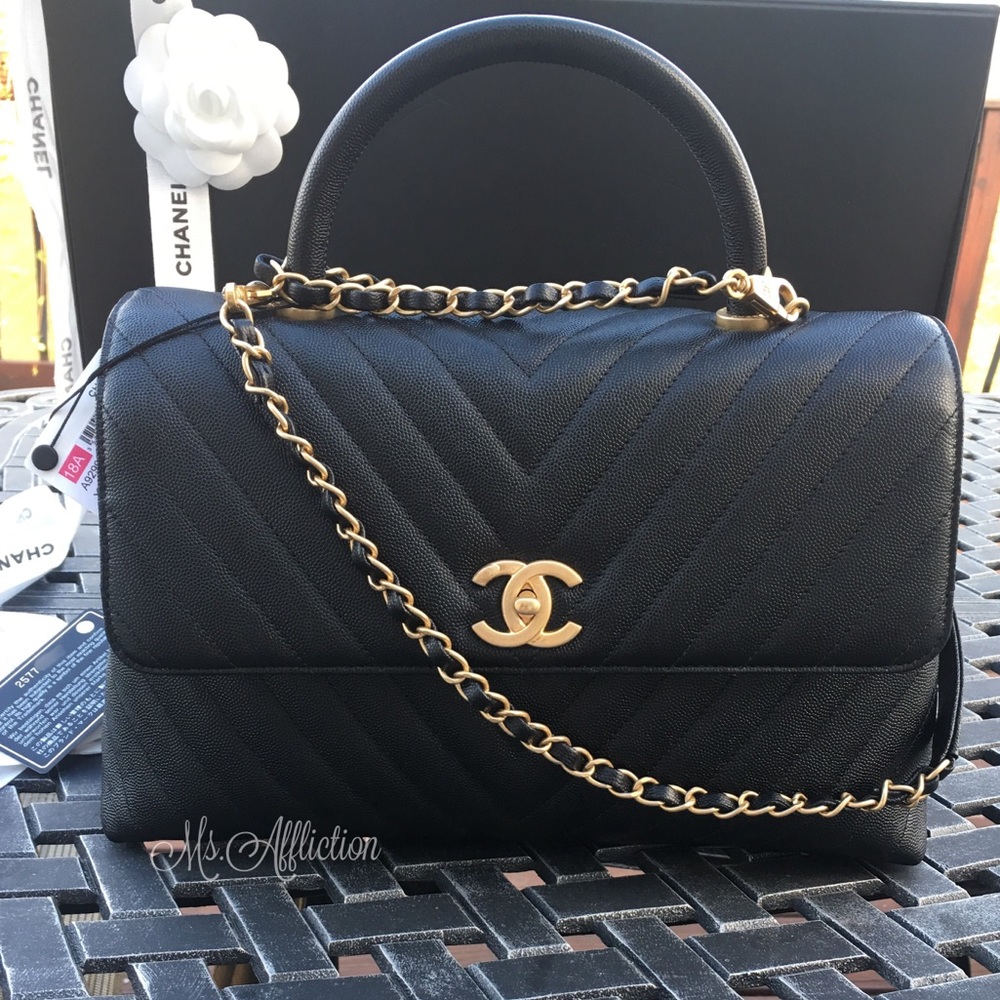 CHANEL Authentic CC Coco Handle Flap Bag Caviar - Picture 1 of 8